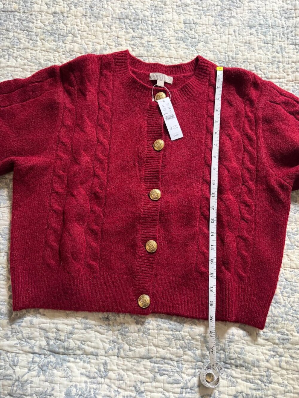 NWT J. Crew Women's M Burgundy-Red Wool Blend Cableknit Cardigan w/Gold Buttons - Picture 4 of 12